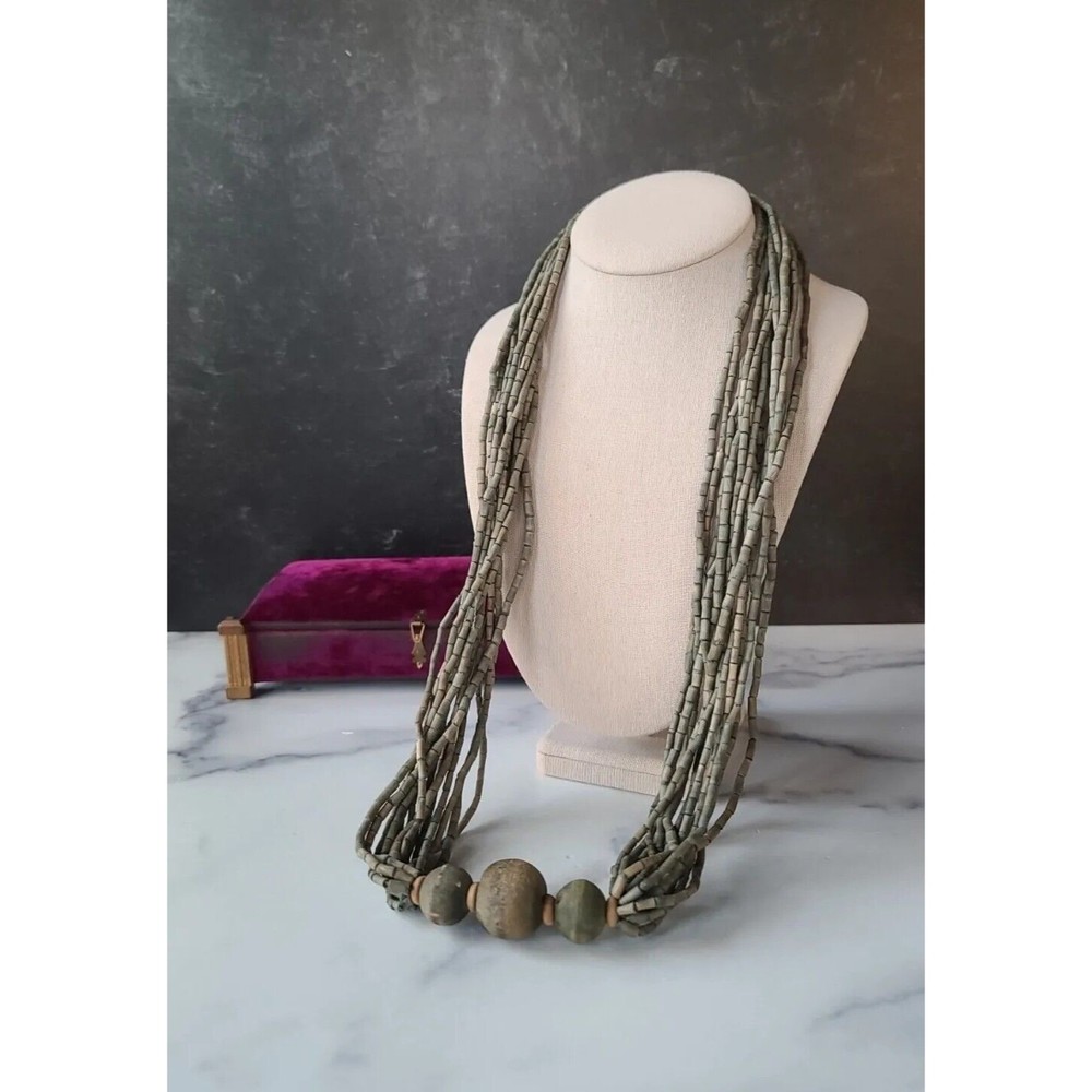 Vintage Beaded Multistrand Wooden Necklace
